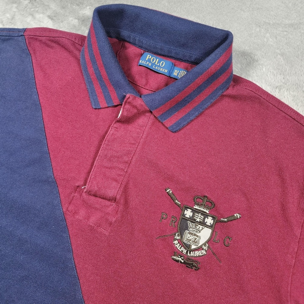 Polo Ralph Lauren Shirt Mens XLT Burgundy Colorblock Crest Rugby BIg Pony Preppy